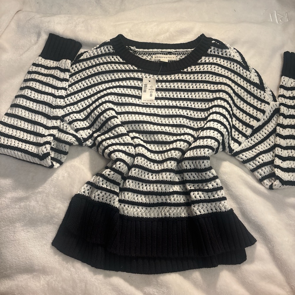 Aeropostale Black and White Striped Women's Sweater